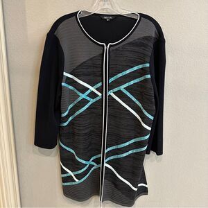 Misook | L | Cardigan Top Black White Turqouise knit Long Sleeve